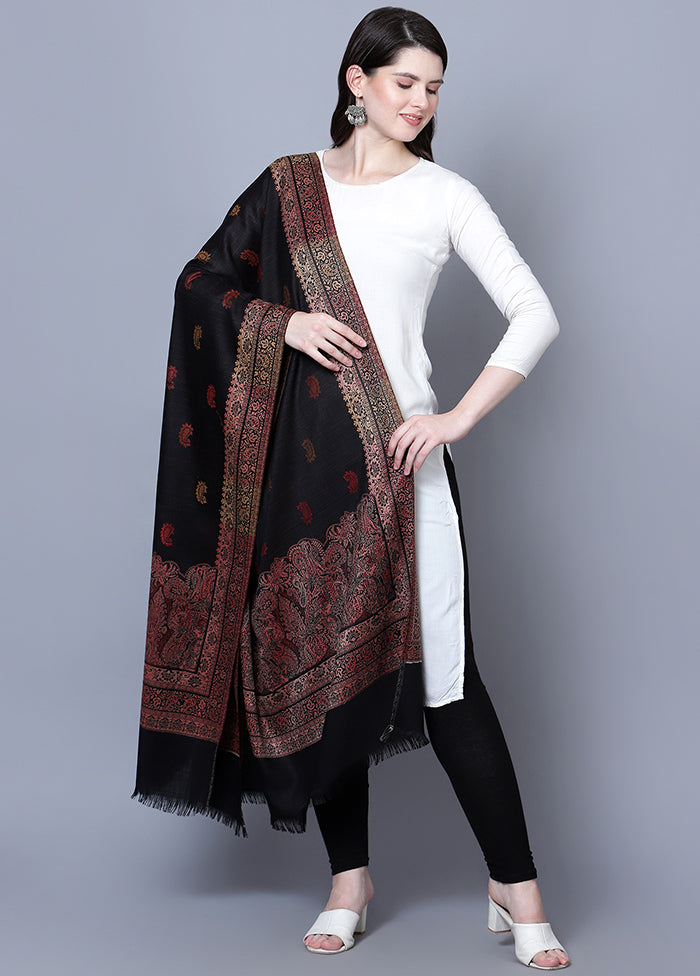 Black Fine Wool Shawl - Indian Silk House Agencies