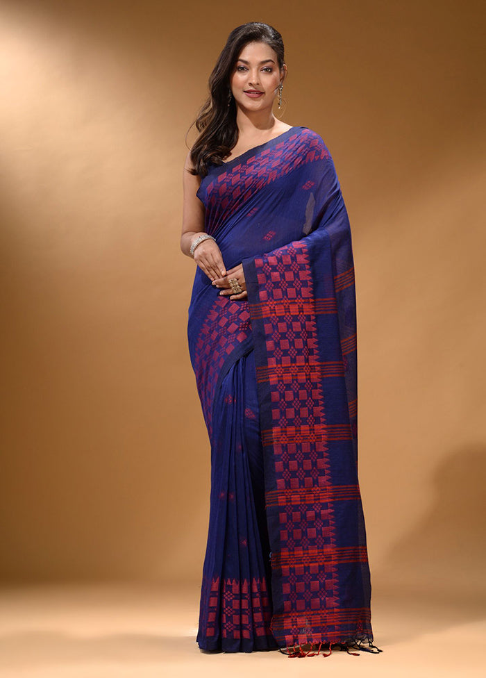 Indigo Pure Cotton Saree With Blouse Piece - Indian Silk House Agencies