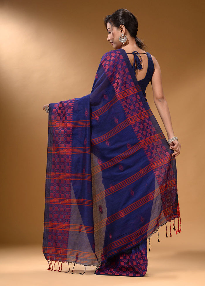 Indigo Pure Cotton Saree With Blouse Piece - Indian Silk House Agencies
