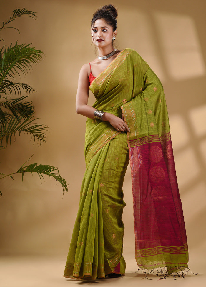 Lime Green Cotton Saree With Blouse Piece - Indian Silk House Agencies