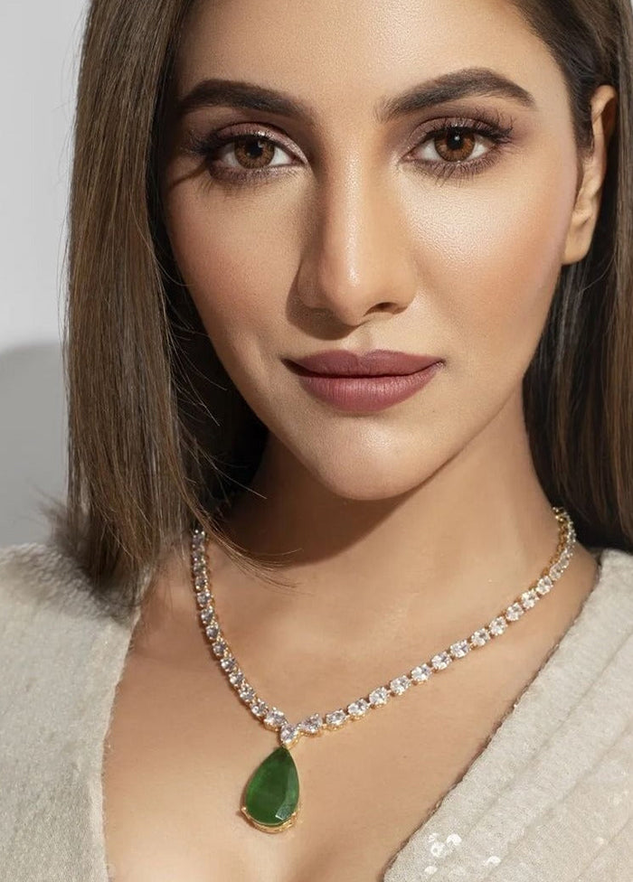 Emerald Gold Plated Single Line Diamond Necklace