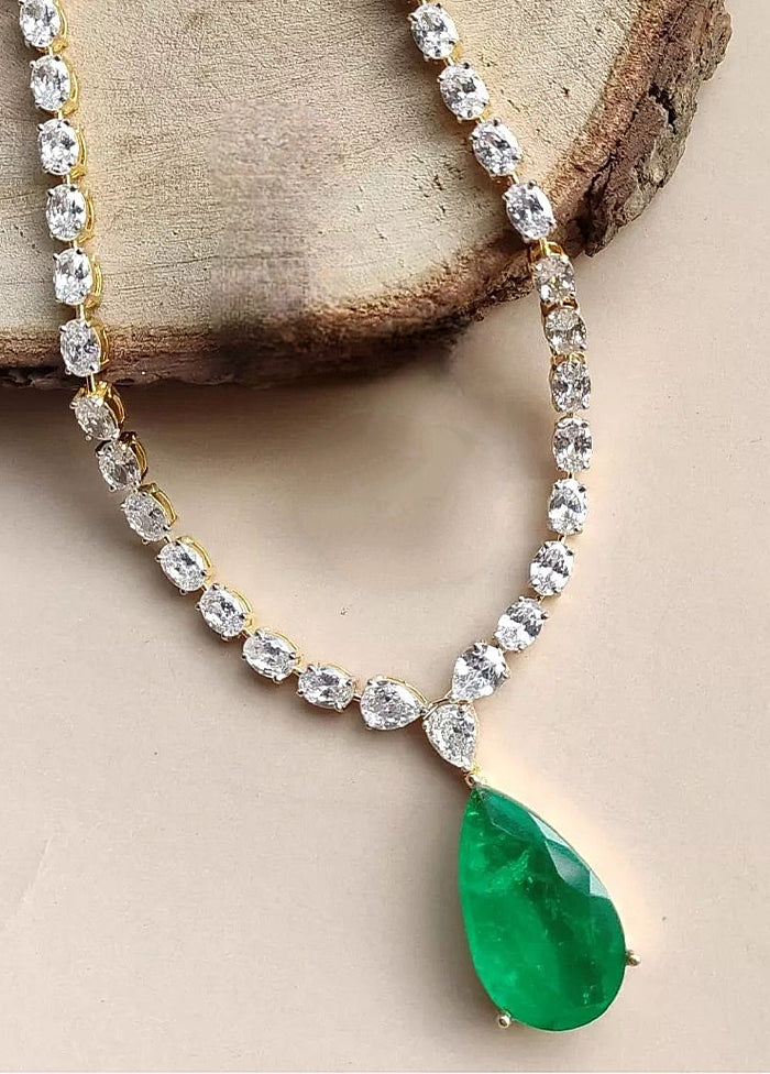 Emerald Gold Plated Single Line Diamond Necklace - Indian Silk House Agencies