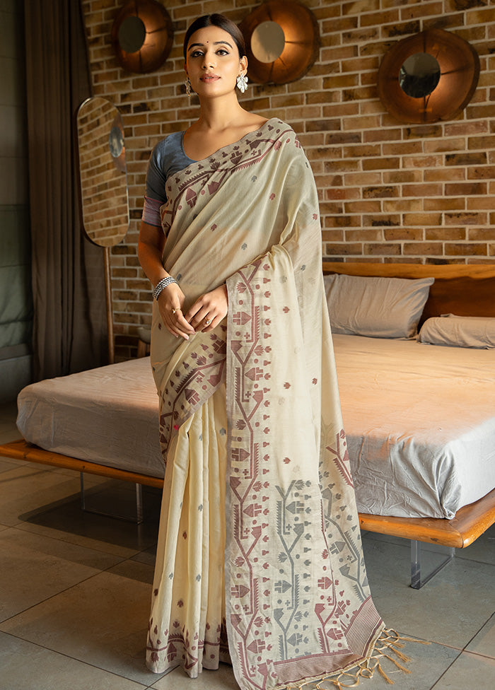 Grey Pure Cotton Saree With Blouse Piece - Indian Silk House Agencies