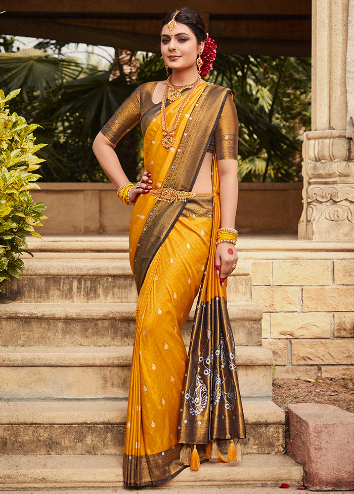 Gold Kanjivaram Silk Saree With Blouse Piece - Indian Silk House Agencies
