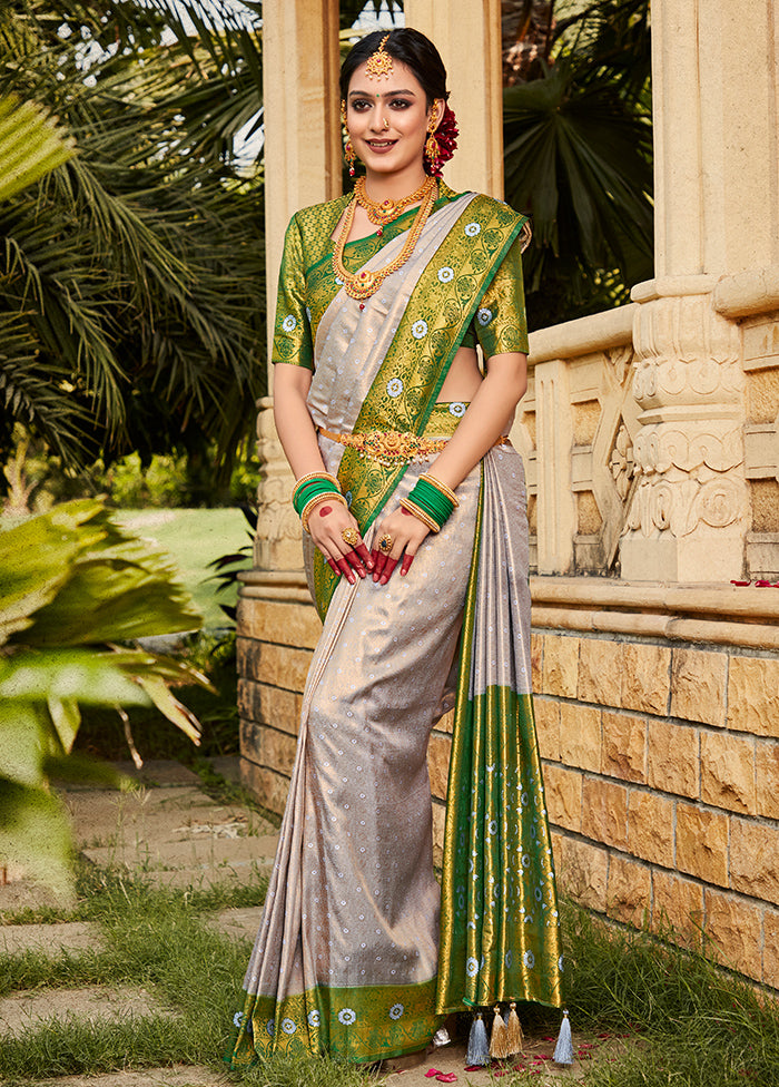Grey Kanjivaram Silk Saree With Blouse Piece - Indian Silk House Agencies