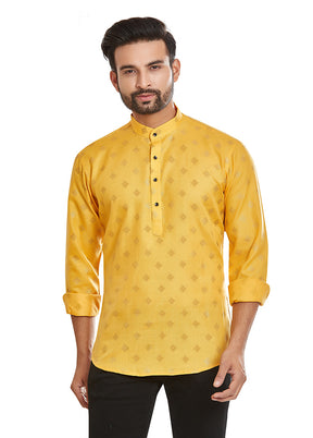 Yellow Foil Work Printed Cotton Short Kurta VDAC69228 - Indian Silk House Agencies