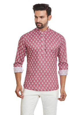 Pink Printed Cotton Short Kurta VDAC69227 - Indian Silk House Agencies