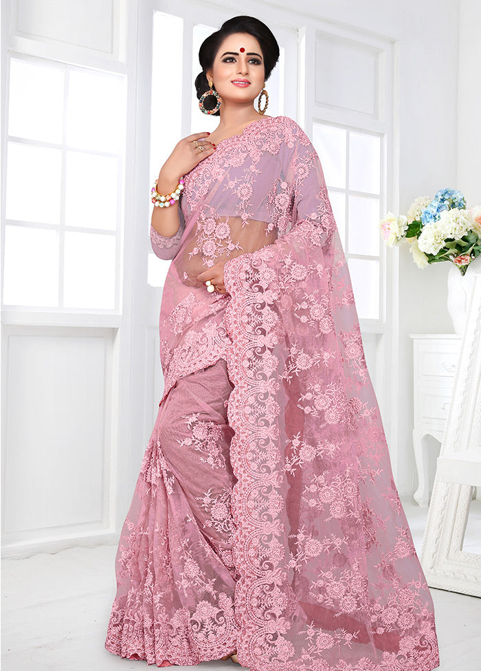 Light Pink Organza Saree With Blouse Piece - Indian Silk House Agencies