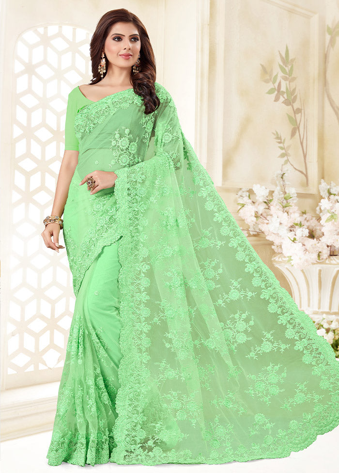 Light Green Organza Saree With Blouse Piece - Indian Silk House Agencies