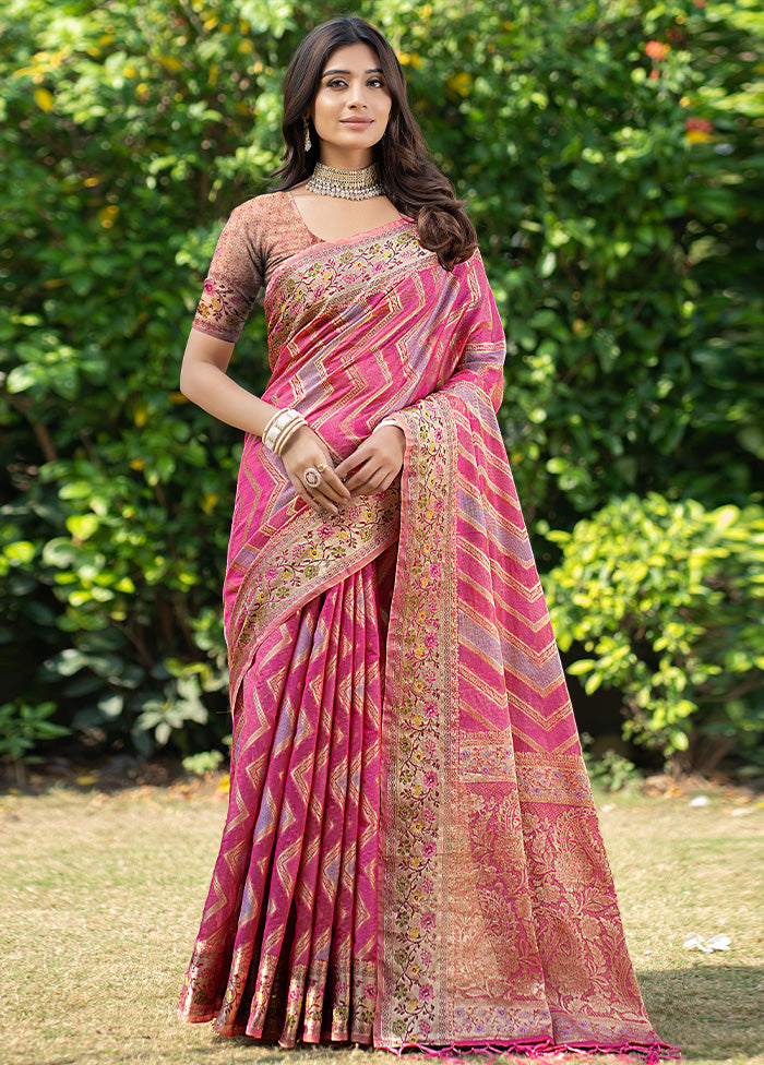 Pink Organza Saree With Blouse Piece - Indian Silk House Agencies