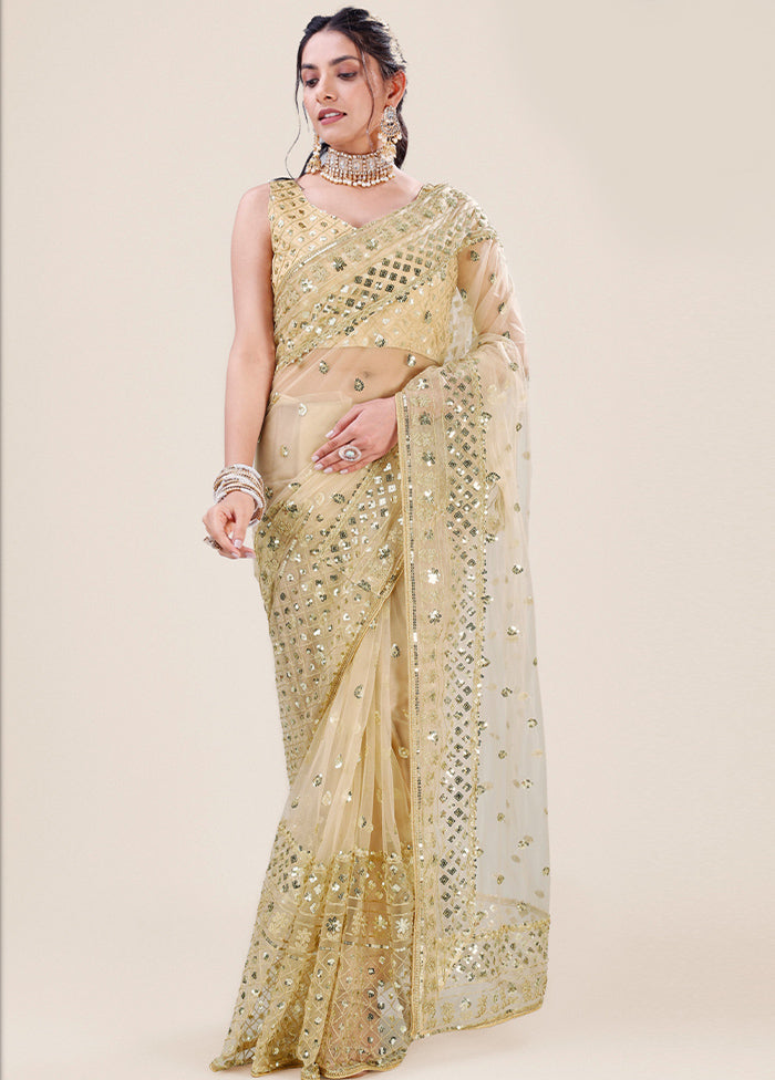 Golden Organza Saree With Blouse Piece - Indian Silk House Agencies