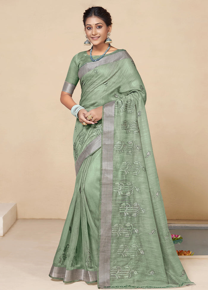 Sea Green Chanderi Silk Saree With Blouse Piece - Indian Silk House Agencies