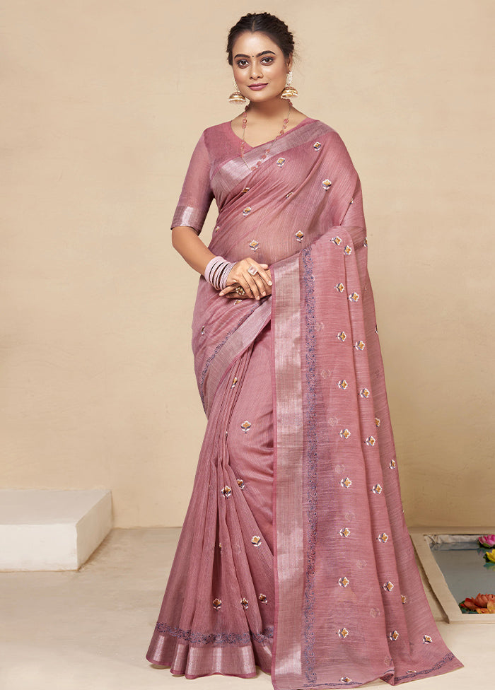 Peach Chanderi Silk Saree With Blouse Piece - Indian Silk House Agencies