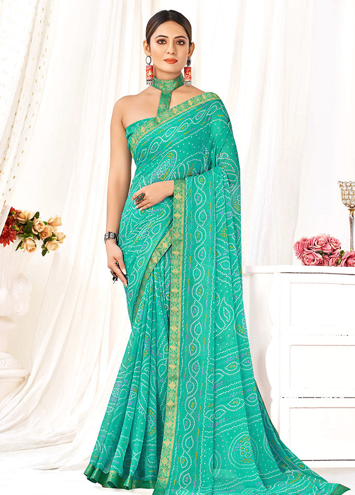 Turquoise Chiffon Silk Saree With Blouse Piece - Indian Silk House Agencies