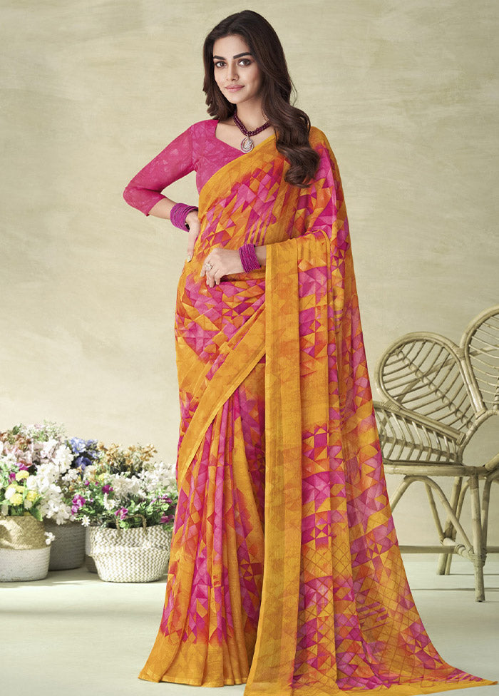 Pink Chiffon Silk Saree With Blouse Piece - Indian Silk House Agencies