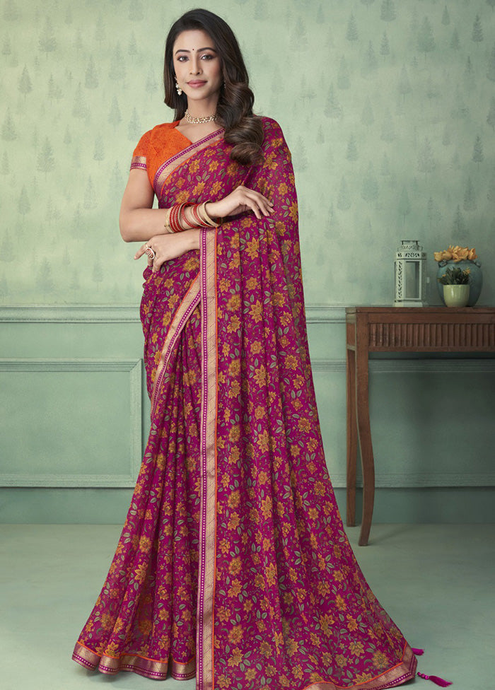 Rani Chiffon Silk Saree With Blouse Piece - Indian Silk House Agencies