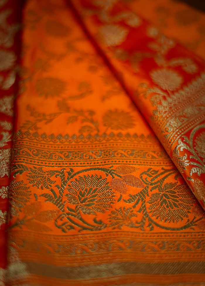 Rust Banarasi Silk Saree With Blouse Piece - Indian Silk House Agencies