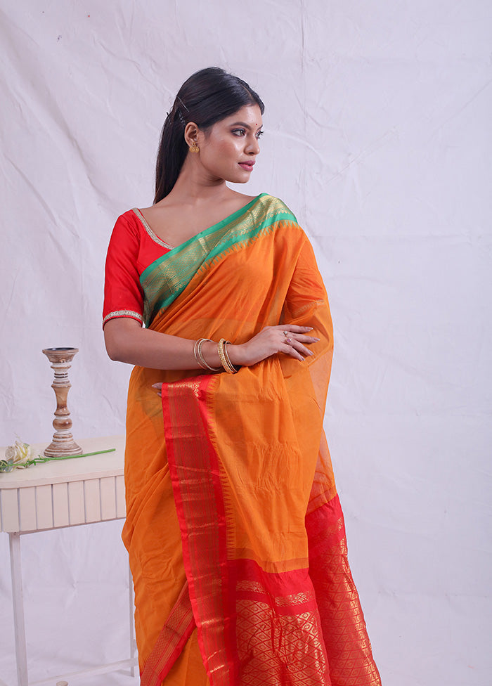 Yellow Gadwal Silk Saree Without Blouse Piece - Indian Silk House Agencies