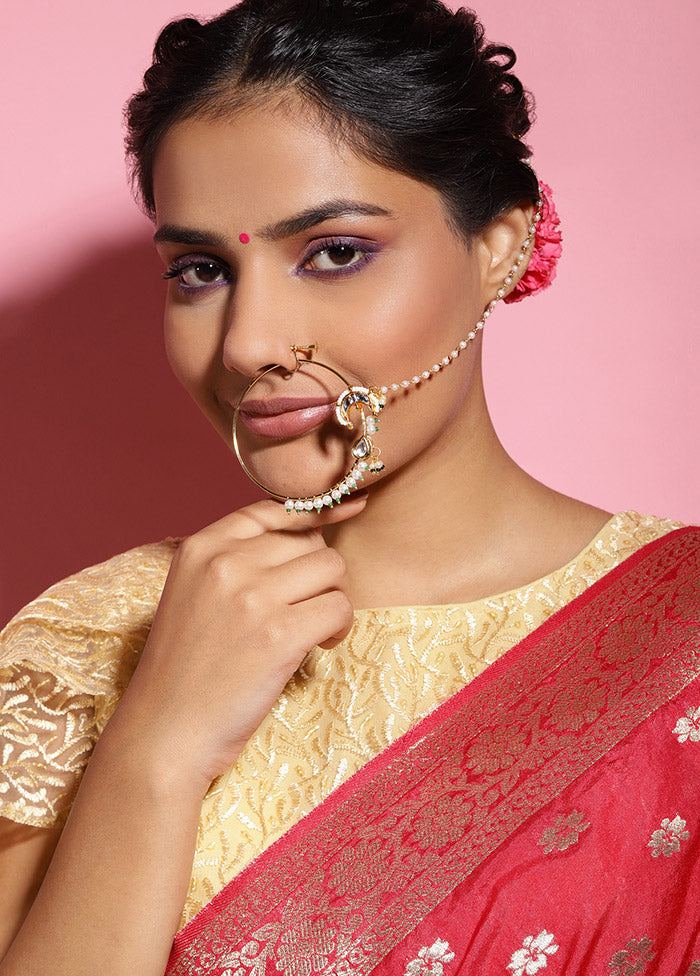 Golden Stone Work Alloy Nose Ring - Indian Silk House Agencies