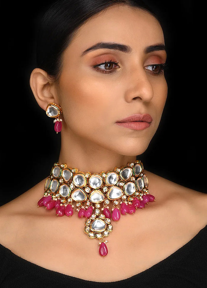 Ruby Gold Tone Kundan Necklace With Earrings Set - Indian Silk House Agencies