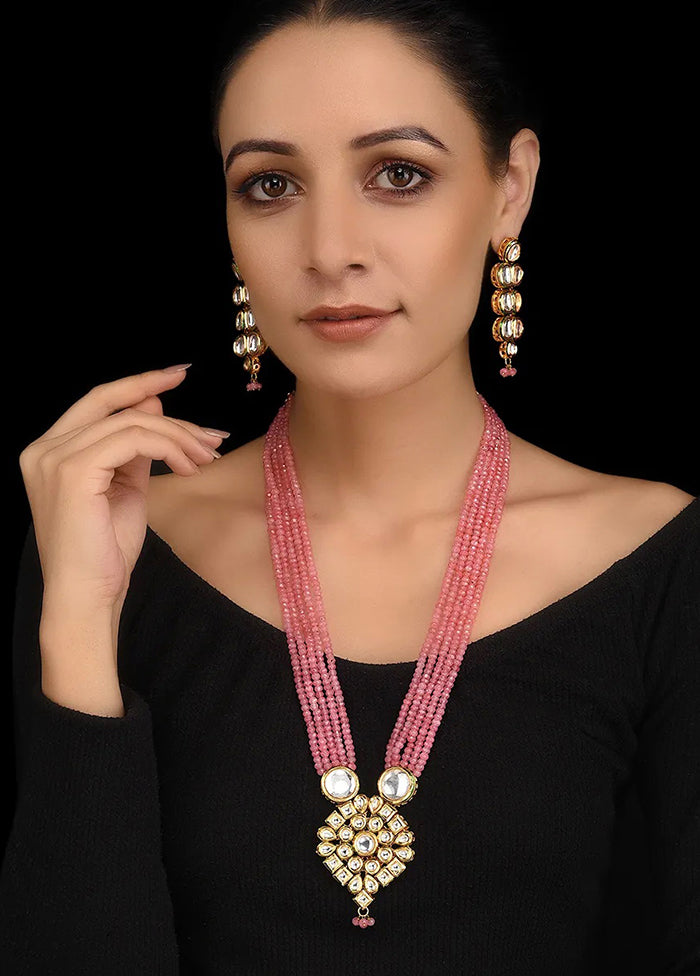 Pink Gold Tone Kundan Necklace With Earrings Set - Indian Silk House Agencies