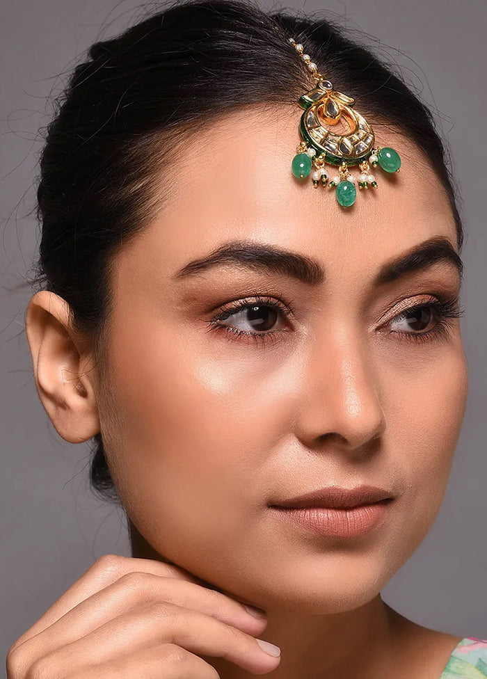 Green Gold Tone Kundan Mangtika With Pearls - Indian Silk House Agencies