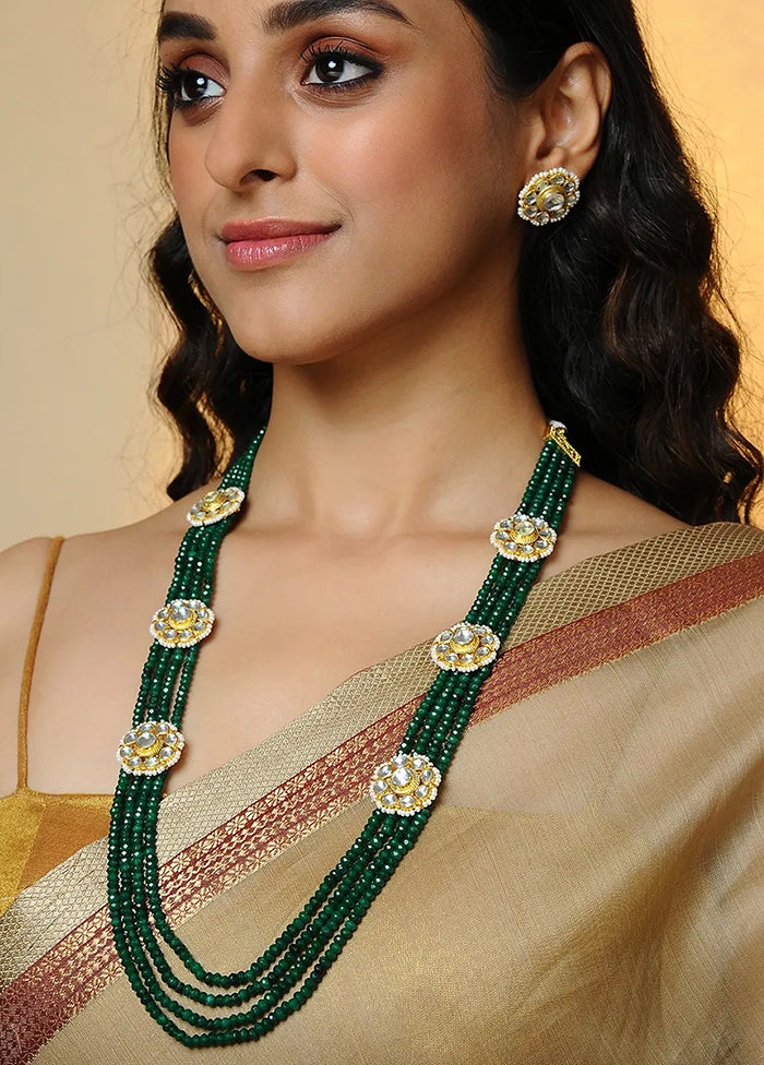 Green Gold Tone Kundan Beaded Necklace With Earrings - Indian Silk House Agencies