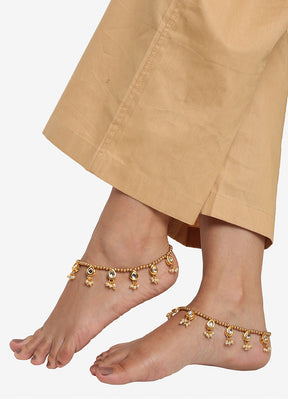 Pair Of Gold Beaded Anklets - Indian Silk House Agencies