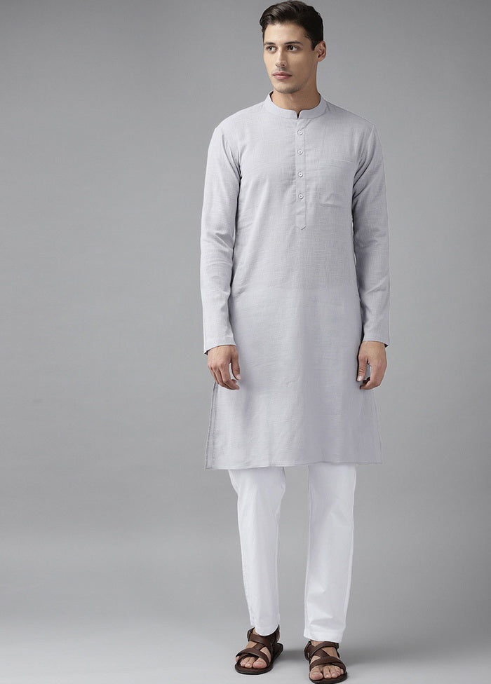 Grey Solid Cotton Kurta VDVSD0617 - Indian Silk House Agencies