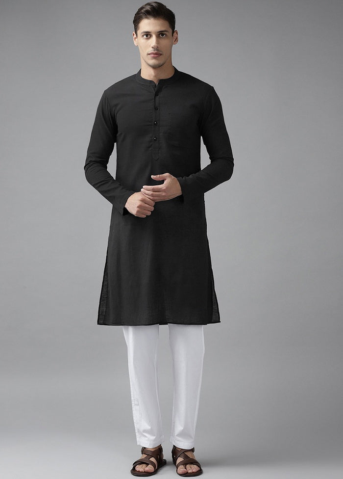 Black Solid Cotton Kurta VDVSD0618 - Indian Silk House Agencies