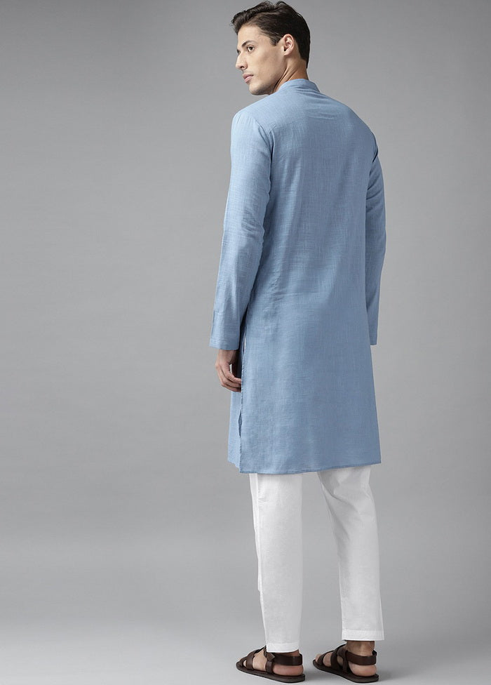 Blue Solid Cotton Kurta VDVSD0627 - Indian Silk House Agencies