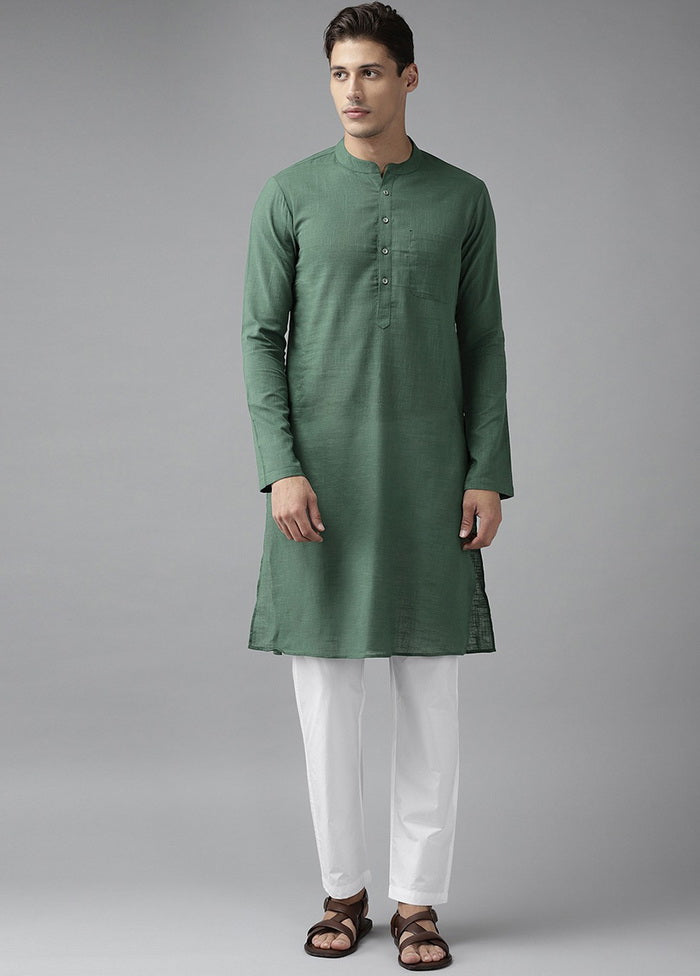 Green Solid Cotton Kurta VDVSD0629 - Indian Silk House Agencies