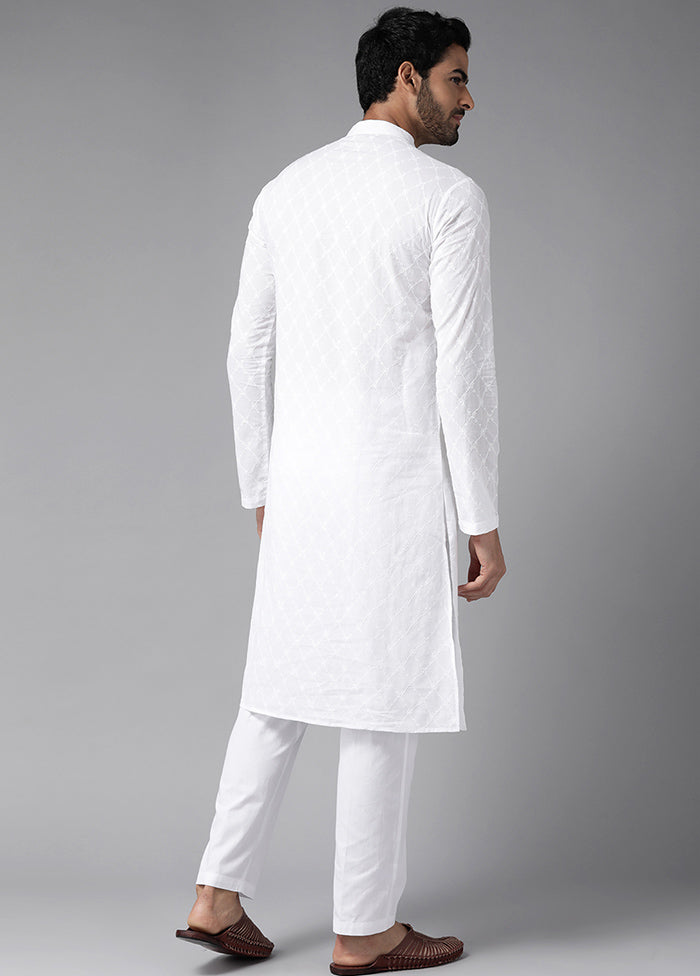 White Embroidered Cotton Kurta VDVSD1912265 - Indian Silk House Agencies
