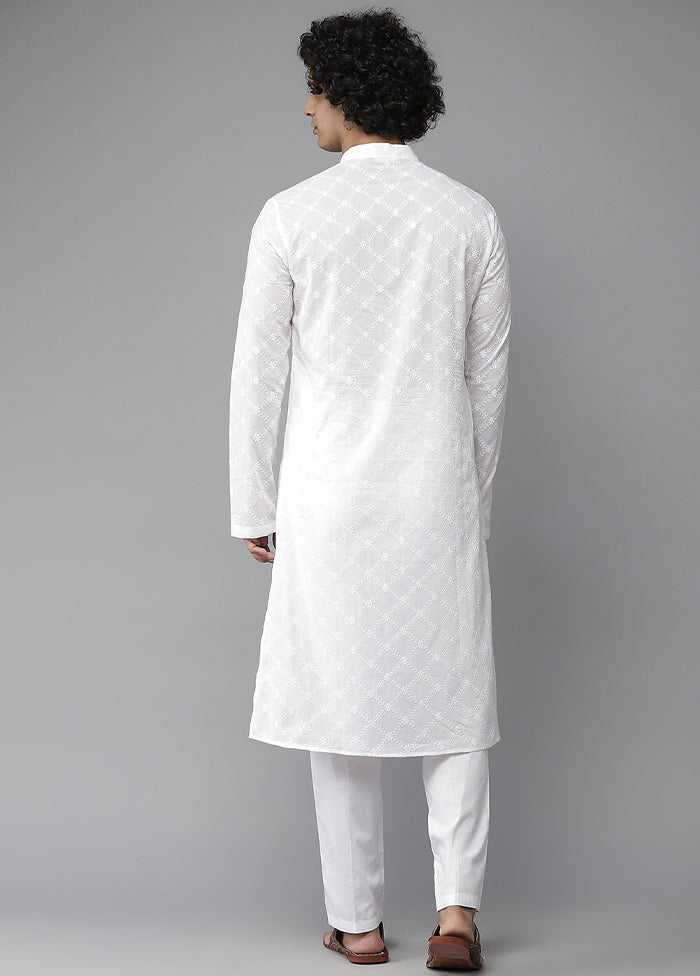 White Embroidered Cotton Kurta VDVSD1912267 - Indian Silk House Agencies