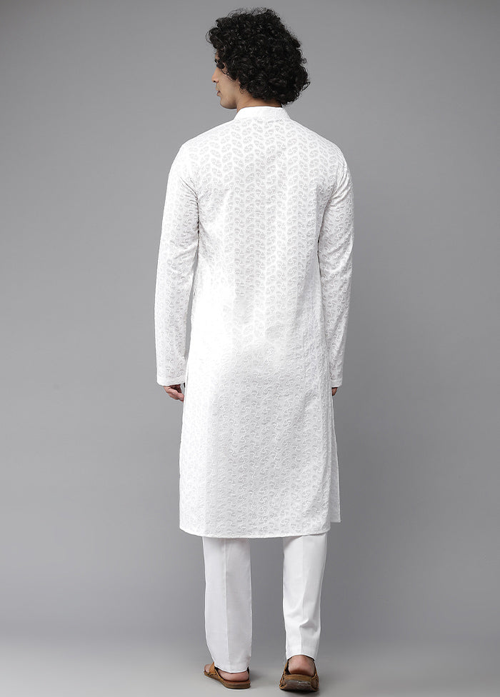 White Embroidered Cotton Kurta VDVSD1912268 - Indian Silk House Agencies