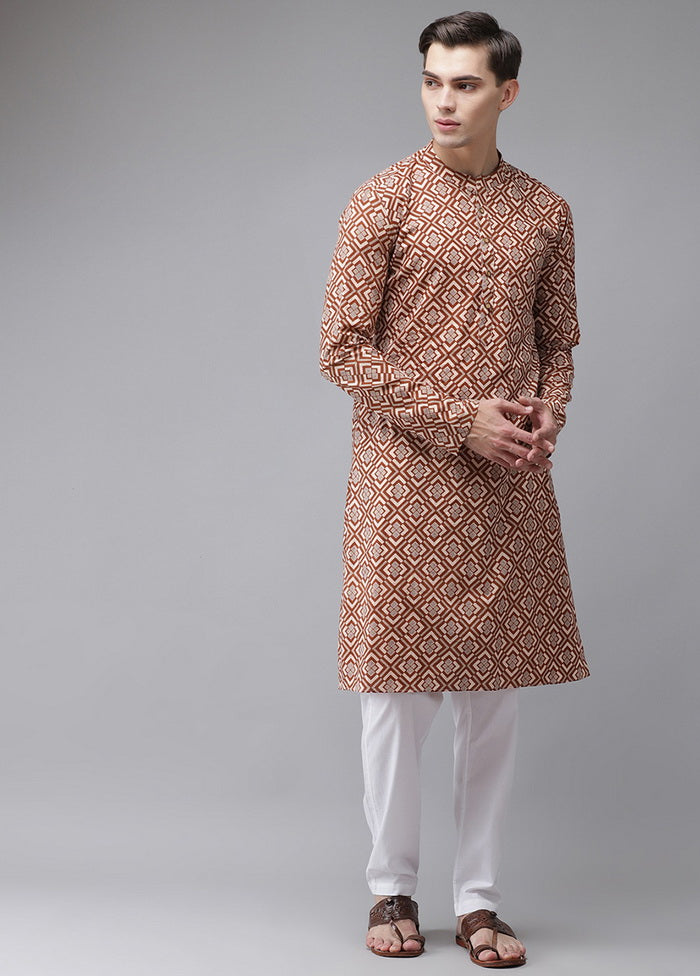 Beige And Gold Printed Straight Kurta VDVSD0516 - Indian Silk House Agencies
