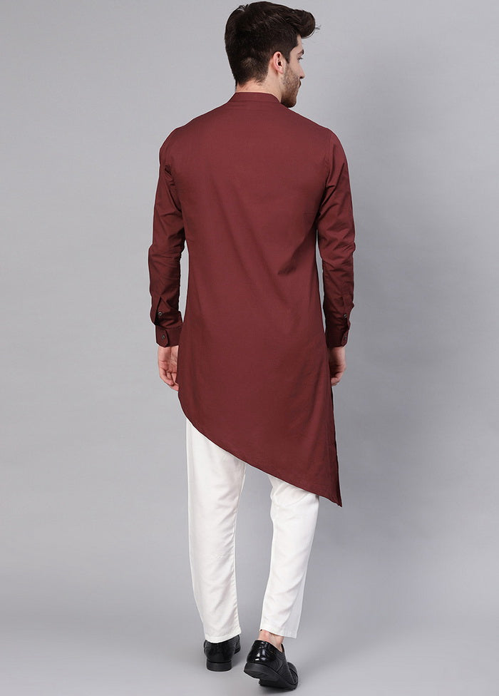 Cotton Full Sleeve Solid Burgundy Kurta VDVSD0344 - Indian Silk House Agencies