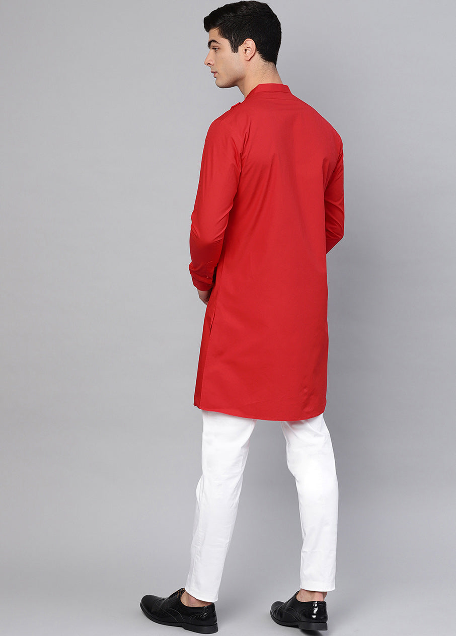 Red Color Solid Cotton Kurta VDVSD0431 - Indian Silk House Agencies
