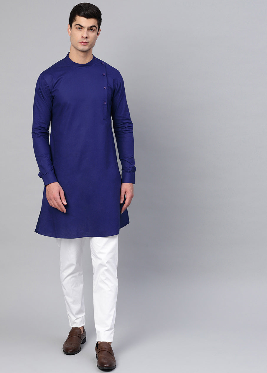 Cotton Full Sleeve Solid Blue Kurta VDVSD0451 - Indian Silk House Agencies