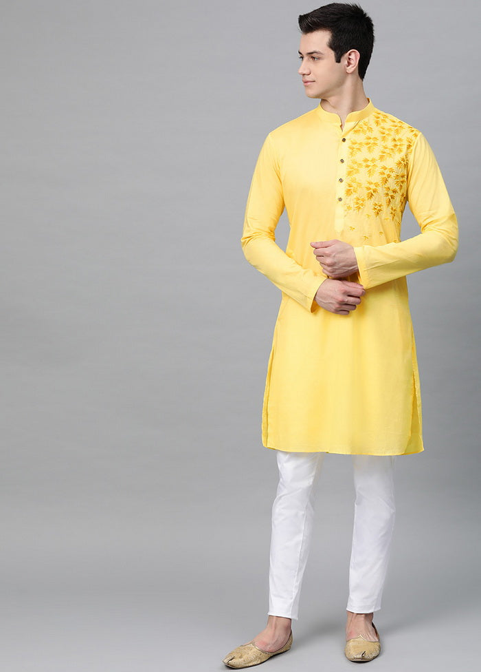 Yellow Embroidered Straight Kurta VDVSD0479 - Indian Silk House Agencies