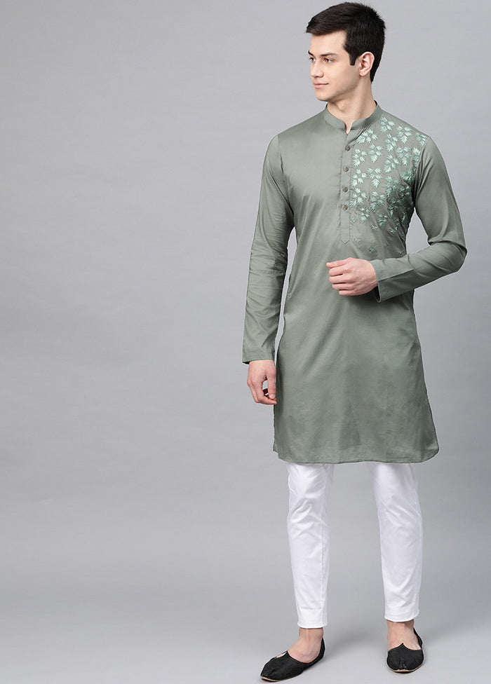 Olive Embroidered Straight Kurta VDVSD0482 - Indian Silk House Agencies