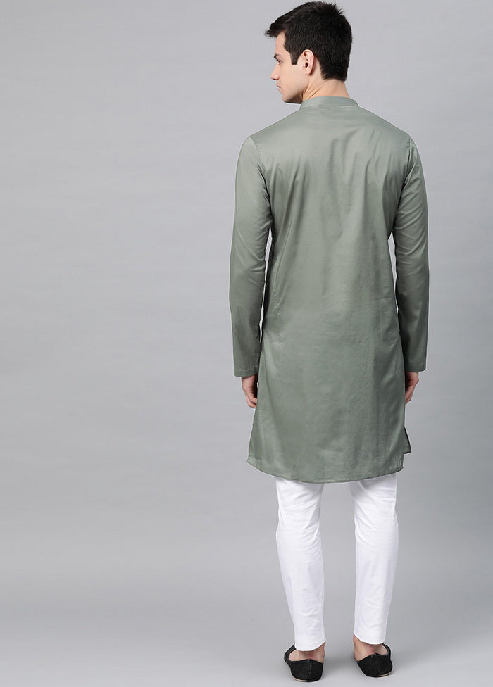 Olive Embroidered Straight Kurta VDVSD0482 - Indian Silk House Agencies