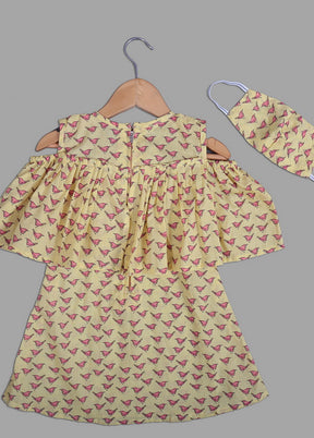 Yellow Cotton Frock for Girls with Bird Print - Indian Silk House Agencies