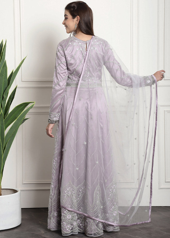 3 Pc Purple Unstitched Net Suit Set - Indian Silk House Agencies