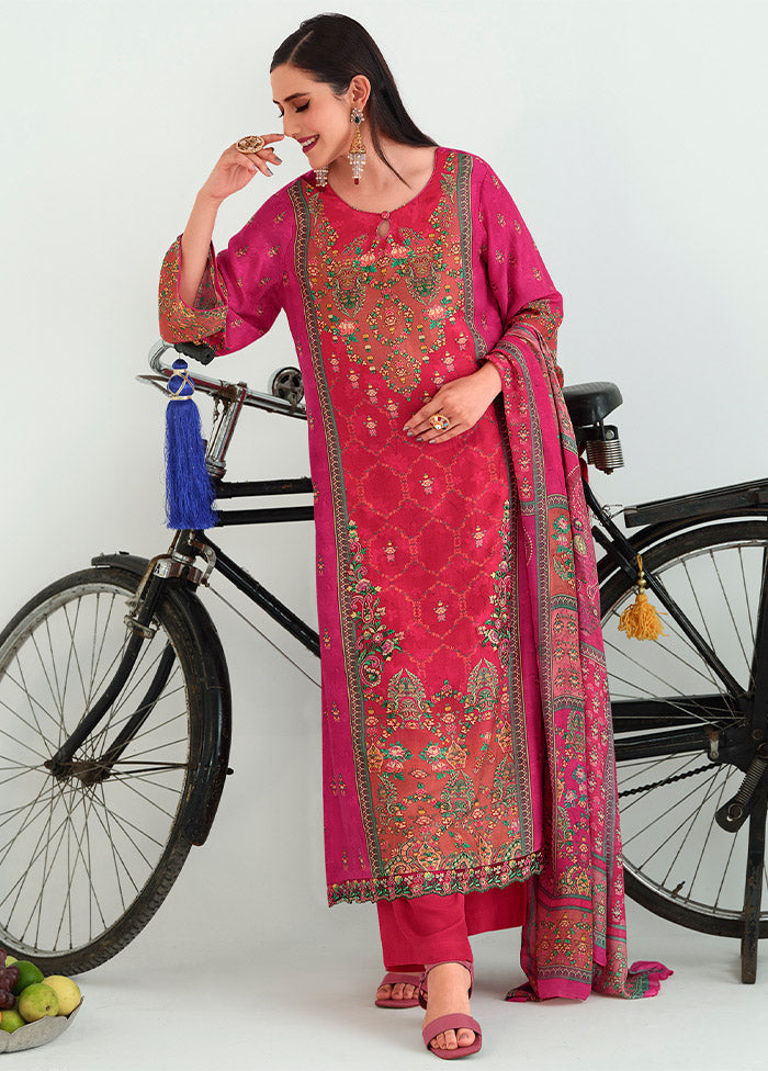 3 Pc Magenta Unstitched Pashmina Suit Set - Indian Silk House Agencies