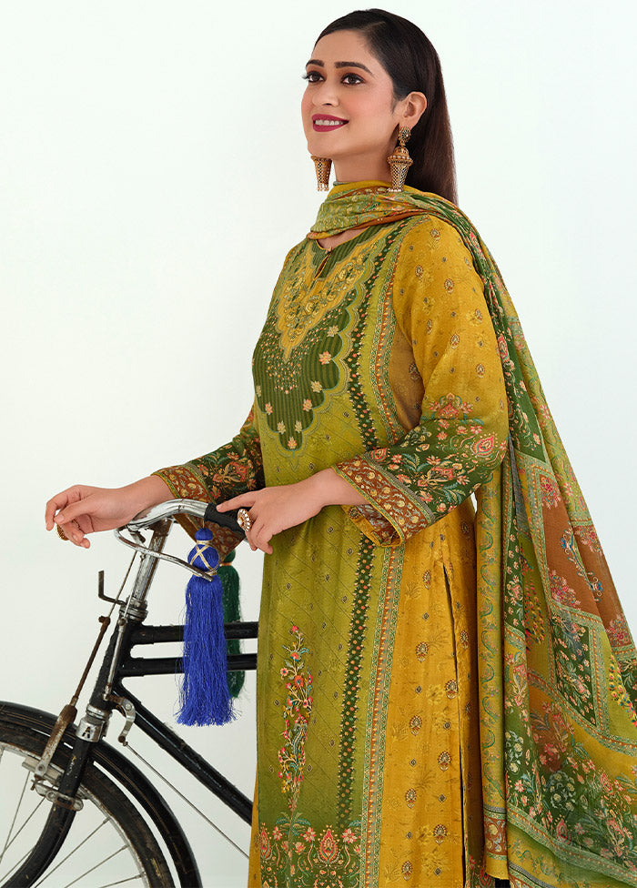 3 Pc Mustard Unstitched Pashmina Suit Set - Indian Silk House Agencies