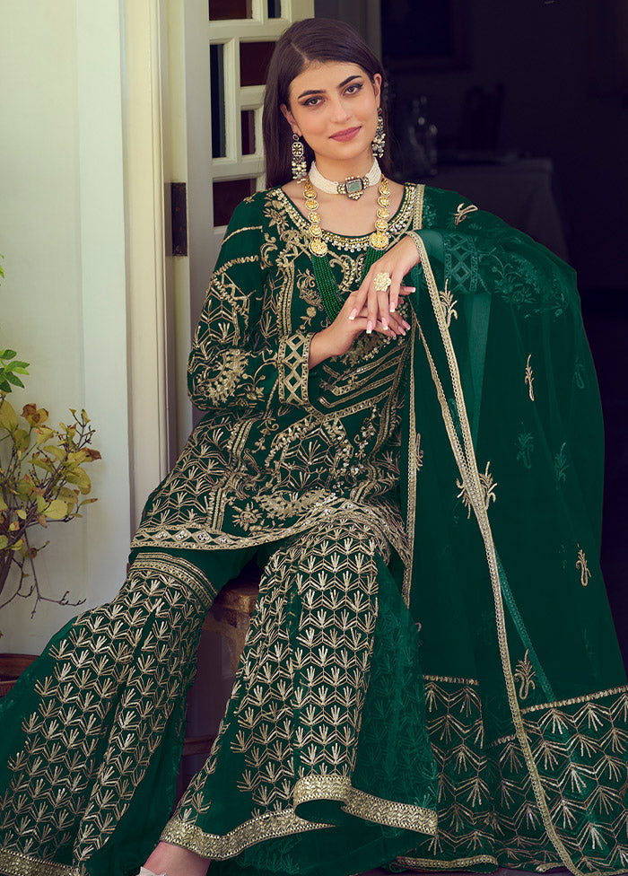 3 Pc Green Readymade Organza Suit Set - Indian Silk House Agencies