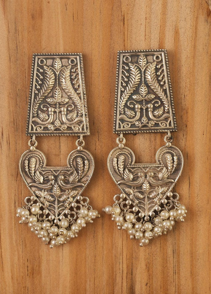 Handcrafted Brass Earrings in Silver tone - Indian Silk House Agencies
