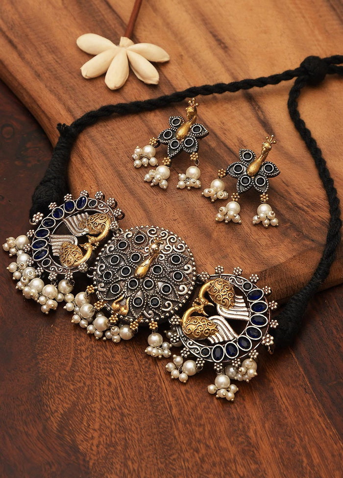 Handcrafted Brass Peacock designed Necklace and Earrings Set - Indian Silk House Agencies