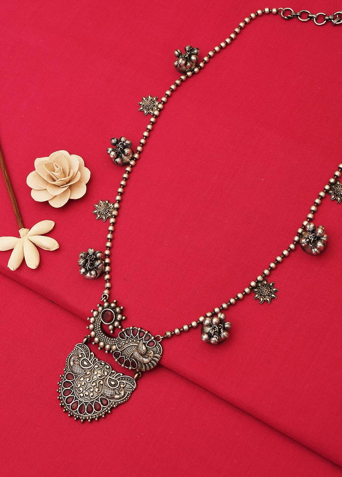 Handcrafted Brass Necklace in Silver tone - Indian Silk House Agencies